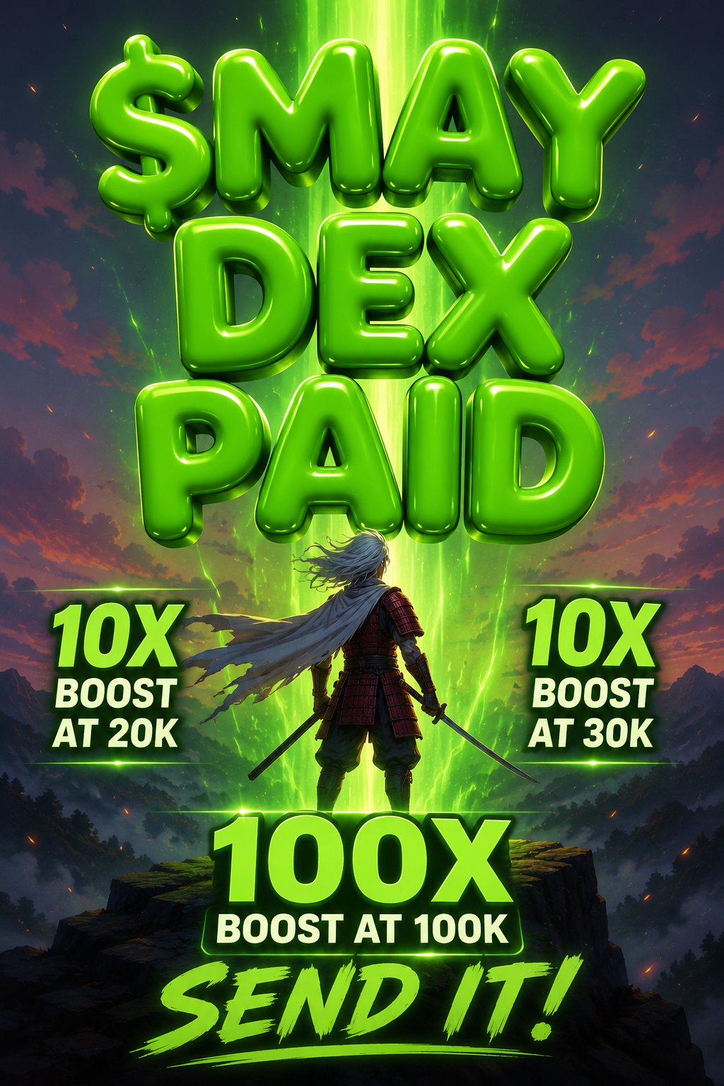 $MAY DEX paid: 10X boost at 20K, 10X boost at 30K, 100X boost at 100K. Send it.