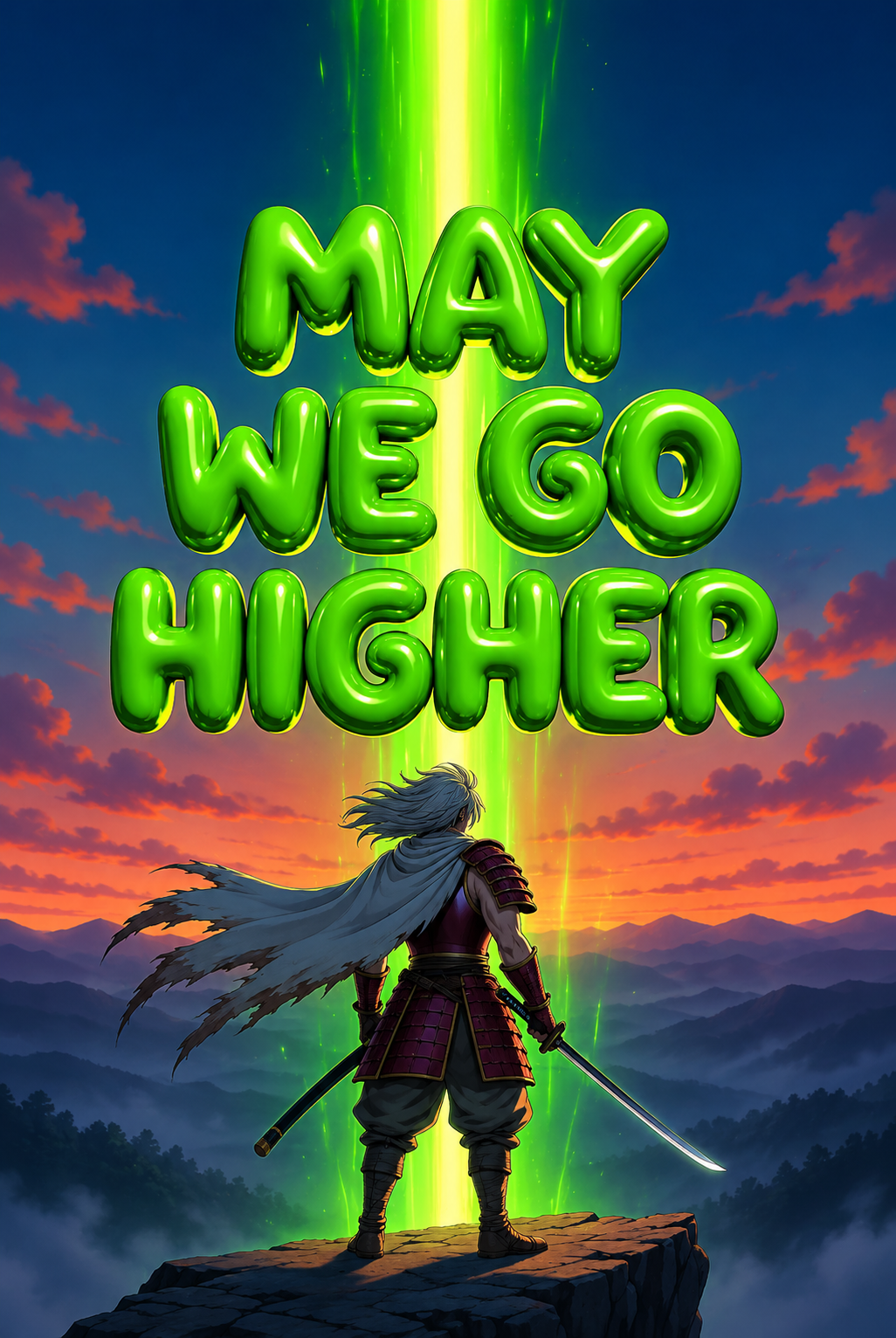 $MAY samurai facing a green light beam — May We Go Higher